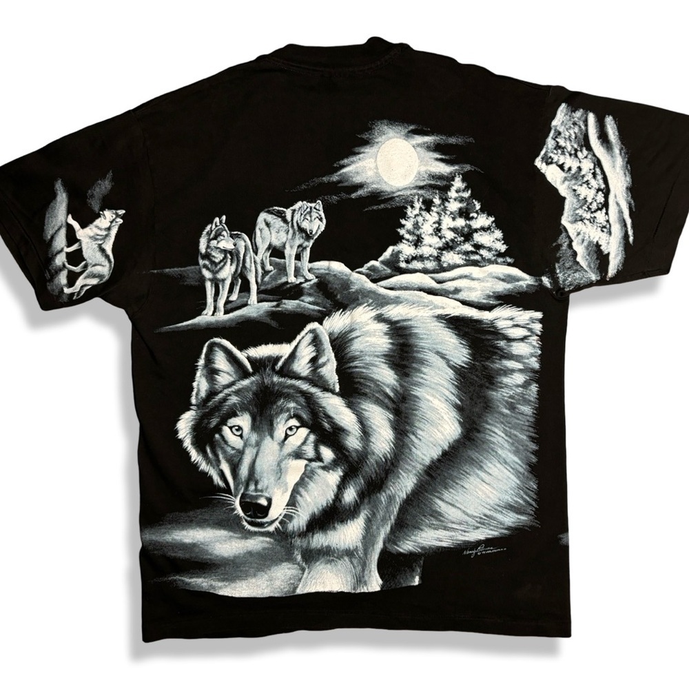 Vintage 1994 Wildlife Wolf AOP T-Shirt - Picture 2 of 5